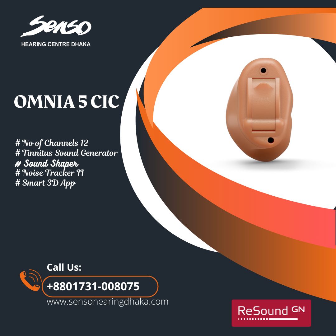 Omnia 5 CIC is the Resound brand Resound hearing Aids.
More facilities of Omnia 5 CIC hearing aid.
No of Channels 12
Fitting Range: 20-110
Receiver: M & RIE
Directionality: Binaural Directionality III (Special Sense), Multi Scope
Soft Switching: Sync
Automatic Environment Adaption: Environmental Optimizer
Noise Tracker II
Wind Guard
Expansion
Impulse Noise Reduction
Sound Shaper
Chipset Generation: Gen 6+
Feedback Management: Type-DFS Ultra III and have Music Mode
Synchronized Acceptance Manager
Tinnitus Sound Generator
Synchronized Push Button & Volume Control
Ear to Ear Communication
Direct Audio Streaming (Made for Apple & Android ASHA)
Resound TV streamer2, Multi Mic, Unite Phone Clip, Unite Remote Control2
Smart 3D App
Resound Assist Live
Customized and latest technology used hearing aid,