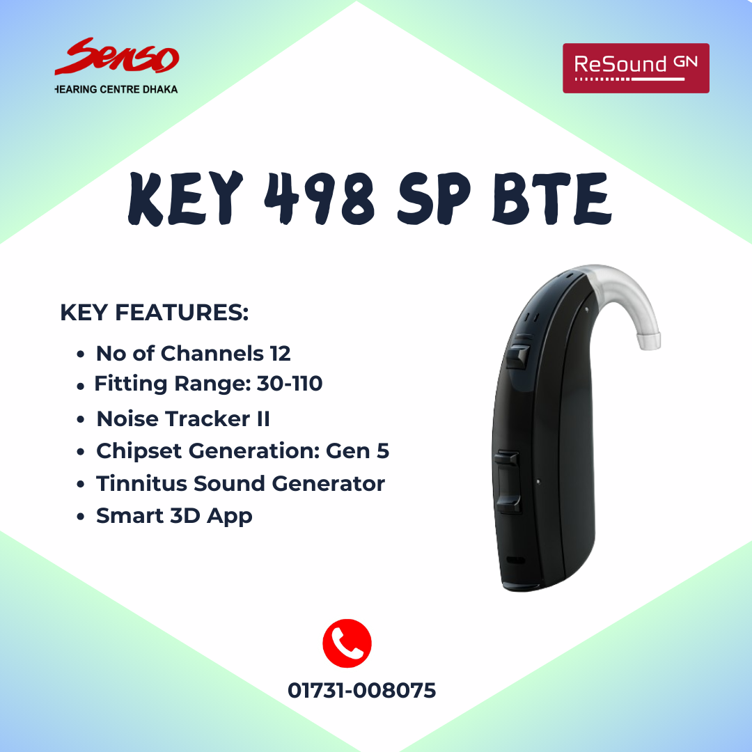 The ReSound Key 498 BTE (Behind-the-Ear) hearing aid is one of the top models in the ReSound Key series, offering an array of advanced features tailored to provide an exceptional hearing experience. Below is a detailed overview of its features and content.
Key Features of ReSound Key 498 BTE Hearing Aid
Premium Behind-the-Ear Design:
This BTE model is designed to sit comfortably behind the ear with a discreet tube leading to a custom earmold or ear tip.
Suitable for a wide range of hearing loss, from mild to severe, providing powerful amplification.
Advanced Sound Processing:
Utilizes advanced sound processing technology for crystal-clear sound quality, with a focus on maintaining natural sound fidelity.
Equipped to handle various listening environments, automatically adjusting settings to ensure optimal sound performance in different situations.
Enhanced Noise Reduction:
Features superior noise reduction capabilities, effectively minimizing background noise to enhance speech clarity.
Particularly beneficial in noisy environments, making conversations easier to follow.
State-of-the-Art Feedback Management:
Includes advanced feedback cancellation technology, preventing annoying whistling or squealing sounds that can occur with hearing aids.
Provides a more comfortable and uninterrupted listening experience.
Intelligent Directional Microphones:
Equipped with adaptive directional microphones that dynamically adjust to focus on speech coming from in front of the user, reducing noise from other directions.
Enhances the ability to understand speech in challenging listening environments, such as crowded areas.
Full Wireless Connectivity:
Fully supports Bluetooth® connectivity, enabling direct streaming of audio from smartphones, TVs, and other compatible devices.
Works seamlessly with ReSound’s full range of wireless accessories, such as remote controls and external microphones, enhancing overall user experience.
Comprehensive Tinnitus Management:
Includes advanced tinnitus management features, offering a variety of soothing sounds and customizable relief options for tinnitus sufferers.
Can be tailored by hearing care professionals to meet individual needs, improving overall comfort.
Customizable Settings via Smartphone App:
Compatible with the ReSound Smart 3D app, allowing users to personalize their hearing experience by adjusting volume, changing programs, and fine-tuning settings from their smartphone.
The app also offers features like geotagging and a "Find My Hearing Aid" function, adding convenience and ease of use.
Content Overview
Audience: The ReSound Key 498 BTE is ideal for individuals with mild to severe hearing loss who are looking for a high-performance, feature-rich hearing aid. It’s especially suited for those who desire advanced sound processing, robust wireless connectivity, and customizable options.
Usage Scenarios: Perfect for everyday use across a variety of environments, from quiet home settings to more challenging situations like crowded restaurants or outdoor activities. Its durability and advanced features make it suitable for users with active lifestyles.
Additional Information: Available through professional hearing care providers who offer custom fitting, personalized programming, and ongoing support. The hearing aid comes with a warranty and access to customer service for troubleshooting or adjustments as needed.
The ReSound Key 498 BTE is a premium hearing aid that combines advanced technology with user-friendly features, providing a superior hearing experience for those seeking both performance and convenience. We offered best hearing aid price in Bangladesh.