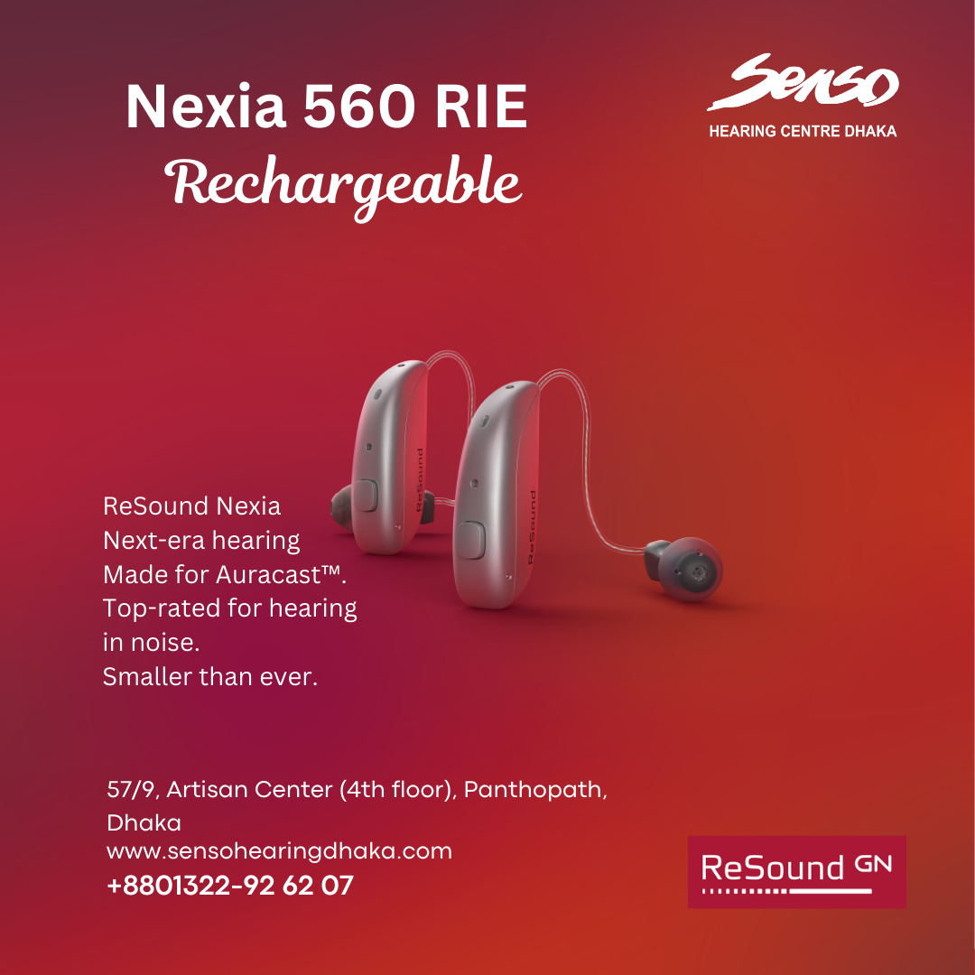 ReSound Nexia 560 RIE Rechargeable Digital Hearing Aid
Advanced Hearing, Empowered by Innovation
The ReSound Nexia 560 Rechargeable Digital Hearing Aid combines state-of-the-art technology with user-focused design to deliver an exceptional listening experience. Whether you’re navigating a bustling city street, enjoying a quiet moment at home, or engaging in important conversations, the Nexia 560 brings clarity, comfort, and connectivity to your world.
________________________________________
Key Features
1. Rechargeable & Eco-Friendly
Say goodbye to the hassle of replacing small batteries. The ReSound Nexia 560 features a high-performance lithium-ion rechargeable battery, providing up to 30 hours of usage on a full charge. Simply place the hearing aids in their charging case overnight, and they'll be ready to deliver clear sound all day long. Enjoy the convenience and sustainability of a rechargeable solution.
2. Superior Sound Quality
Designed with advanced Sound Clarity technology, the ReSound Nexia 560 provides exceptional sound quality in a wide range of environments. The 360-degree microphone technology ensures you hear every detail, even in noisy settings, by adjusting automatically to enhance speech and reduce background noise.
3. Personalized Hearing Experience
Customize your listening experience effortlessly with the ReSound Smart app. Adjust the volume, fine-tune your settings, and switch between programs directly from your smartphone. The app also offers remote fine-tuning by your hearing care professional, allowing you to make quick adjustments without needing a visit to the clinic.
4. Seamless Connectivity
The ReSound Nexia 560 features advanced Bluetooth technology, allowing you to connect seamlessly to your smartphone, TV, and other Bluetooth-enabled devices. Stream audio directly to your hearing aids for hands-free calls, music, and media with superior sound quality. You can also use the ReSound TV Streamer 2 for an enhanced TV listening experience.
5. Natural Sound Experience
The Smart Gain technology adapts to your specific environment, making sure the sound you hear is clear and natural. Whether you're in a crowded room, walking down a busy street, or sitting in a quiet setting, the Nexia 560 automatically adjusts to provide optimal clarity and comfort.
6. Discreet and Comfortable Design
The Receiver-in-the-Ear (RIE) design of the ReSound Nexia 560 makes it incredibly discreet, lightweight, and comfortable. It sits behind the ear, with the receiver positioned in the ear canal for a natural listening experience. The device is small, stylish, and virtually invisible, so you can wear them confidently without drawing attention.
7. Durable and Water-Resistant
With an IP68 rating, the ReSound Nexia 560 is built to withstand moisture, sweat, and dust. Whether you're going for a jog or caught in the rain, your hearing aids are designed to keep working in challenging conditions.
________________________________________
Why Choose ReSound Nexia 560?
•	Rechargeable for Convenience – No need to worry about changing batteries, with up to 30 hours of use on a single charge.
•	Crystal Clear Sound – Advanced sound processing ensures you hear every detail, whether in quiet or noisy environments.
•	Streamline Your Life – Connect to your smartphone, TV, and other devices for seamless audio streaming.
•	Customizable for You – Personalize your hearing experience with the ReSound Smart app and remote tuning from your hearing care professional.
•	Sleek & Comfortable – A discreet, lightweight design that’s comfortable for all-day wear.
________________________________________
Product Specifications
•	Model: ReSound Nexia 560 RIE
•	Battery Type: Rechargeable Lithium-Ion
•	Battery Life: Up to 30 hours on a full charge
•	Charging Time: 3 hours for a full charge; 30 minutes of charging provides up to 8 hours of use
•	Water Resistance: IP68-rated for sweat, dust, and water resistance
•	Connectivity: Bluetooth Low Energy (BLE), compatible with the ReSound Smart app
•	Sound Technology: 360-degree microphones, Smart Gain, Sound Clarity technology
•	Microphone Type: Directional microphones for speech clarity in noisy environments
•	Design: Discreet Receiver-in-the-Ear (RIE)
________________________________________
How It Works
1.	Charge the Hearing Aids
Simply place your hearing aids in their charging case each night, and they will be ready for up to 30 hours of use the next day. Charging is fast and efficient, with a complete charge taking just 3 hours.
2.	Customize with the Smart App
The ReSound Smart app offers easy customization. Adjust volume, switch between hearing programs, and tweak settings based on your environment—all from your smartphone. Remote fine-tuning by your hearing care professional means you can stay connected and make quick adjustments without leaving home.
3.	Stream Audio Seamlessly
Enjoy hands-free calls and stream music, podcasts, or videos directly to your hearing aids using Bluetooth technology. The ReSound Nexia 560 ensures that all your audio sounds crisp and clear.
________________________________________
Customer Reviews
"Excellent Sound Quality – I’m amazed at how well these hearing aids work in noisy environments. The sound is natural, and the connectivity with my phone is seamless. The charging case is also a game-changer!"
— Sarah L.
"Sleek and Comfortable – These hearing aids are so comfortable that I forget I’m wearing them. The rechargeable battery is fantastic, and I love the convenience of not needing to change batteries all the time."
— James P.
________________________________________
Frequently Asked Questions
1. How long does the battery last on a full charge?
On a full charge, the ReSound Nexia 560 provides up to 30 hours of use, ensuring all-day listening without interruption.
2. Can I adjust the settings on my hearing aid?
Yes! You can adjust the volume, change programs, and customize sound settings via the ReSound Smart app on your smartphone. You can also have remote fine-tuning done by your hearing care professional.
3. How do I clean the hearing aids?
The ReSound Nexia 560 is easy to maintain. Use the cleaning tools provided, and regularly wipe down your hearing aids with a soft cloth. Be sure to avoid using water or harsh chemicals.
4. Can I wear my ReSound Nexia 560 while exercising?
Yes, the IP68 rating ensures that your hearing aids are water-resistant, so they’re safe to wear while exercising or in light rain. However, avoid submerging them in water (e.g., swimming).
________________________________________
Get Started with ReSound Nexia 560
Experience the next level of hearing with the ReSound Nexia 560 Rechargeable Digital Hearing Aid. Contact us today to learn more or schedule a consultation with one of our expert audiologists. We’re here to help you hear better, live better.
________________________________________
Contact Us
For more information, to schedule a hearing test, or to get personalized recommendations, please reach out to us at:
•	Mobile: +880 1322-92 62 07
•	Email: helalaudiology@gmail.com
•	Location: 57/9, Artisan Center (4th Floor), Panthapath, Dhaka-1205