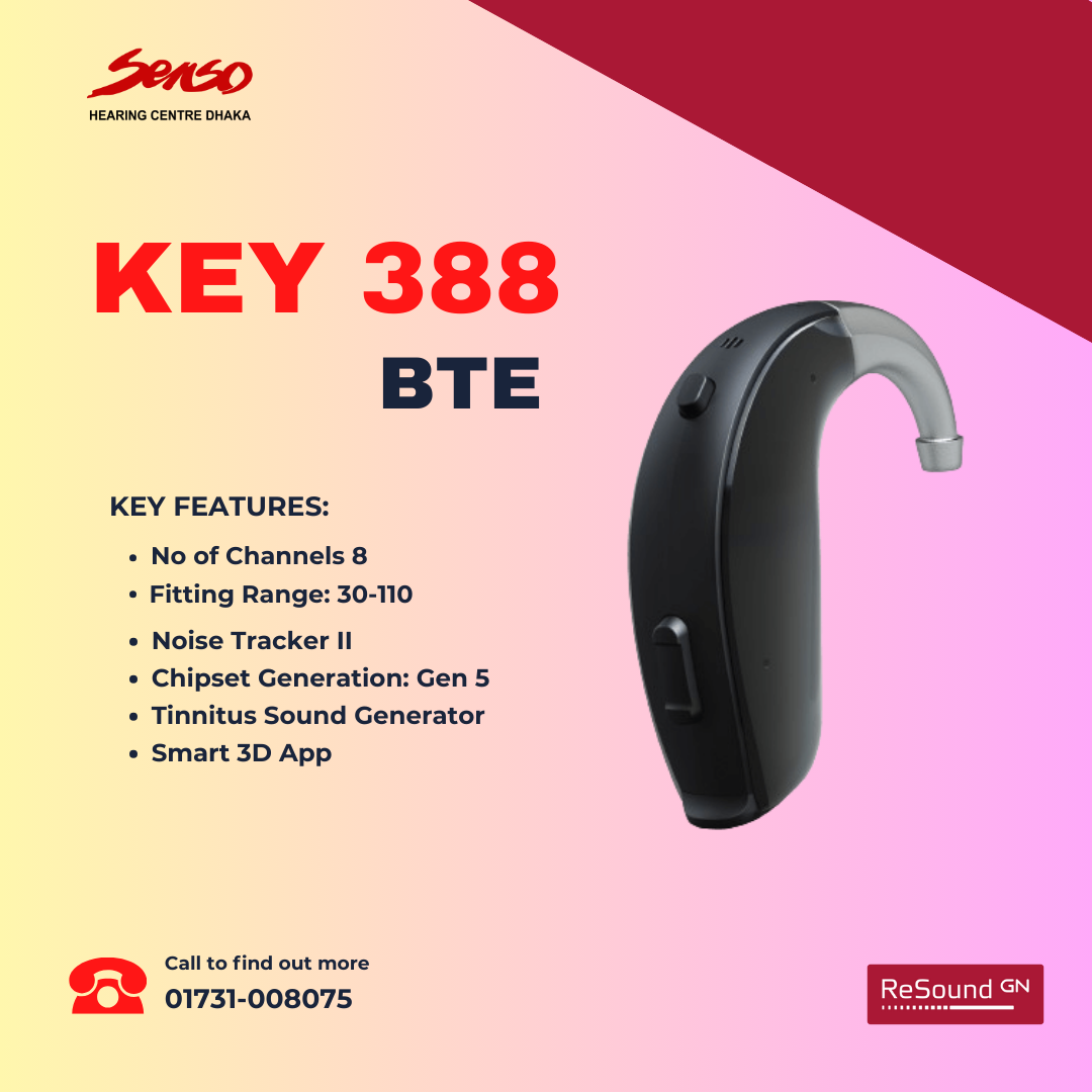 The ReSound Key 388 BTE (Behind-the-Ear) hearing aid is a robust and versatile model designed to meet the needs of individuals with varying degrees of hearing loss. It offers a range of advanced features to provide a clear and comfortable listening experience. Below are the detailed features and content for this model.
Key Features of ReSound Key 388 BTE Hearing Aid
Behind-the-Ear Design:
The BTE design sits comfortably behind the ear, with a thin tube that directs sound into a custom earmold or standard ear tip in the ear canal.
Suitable for mild to severe hearing loss, offering powerful amplification in a compact and discreet form.
Clear and Natural Sound:
Equipped with advanced sound processing technology to deliver clear and natural sound quality, enhancing speech understanding across different environments.
Automatically adjusts to various listening situations, providing consistent performance whether in quiet or noisy environments.
Effective Noise Reduction:
Features noise reduction capabilities that minimize background noise, allowing for clearer conversations even in challenging environments.
Improves listening comfort and reduces the effort required to understand speech in noisy settings.
Advanced Feedback Suppression:
Includes sophisticated feedback management to prevent whistling and other feedback noises, ensuring a more comfortable listening experience.
Directional Microphones:
Incorporates directional microphones that focus on sounds coming from the front while reducing noise from other directions, enhancing speech clarity.
Particularly useful in environments with competing background noise, such as restaurants or public gatherings.
Wireless Connectivity:
Supports wireless connectivity, enabling direct streaming of audio from Bluetooth®-enabled devices, such as smartphones, tablets, and TVs.
Compatible with ReSound’s range of wireless accessories, including remote controls and external microphones, for added convenience and enhanced listening.
Tinnitus Management:
Offers tinnitus management features with customizable sound therapy options to help alleviate the symptoms of tinnitus.
Can be tailored by hearing care professionals to meet individual needs, providing relief and improving comfort.
Smartphone App Integration:
Compatible with the ReSound Smart 3D app, allowing users to personalize their hearing experience by adjusting volume, switching programs, and fine-tuning settings via their smartphone.
The app also includes a "Find My Hearing Aid" feature and location-based settings, which automatically adjust the hearing aid based on saved locations.
Durability and Moisture Resistance:
Designed to be durable, with protection against moisture, dust, and sweat, ensuring long-lasting performance in various environments.
Suitable for users with active lifestyles, providing reliability and consistent performance in different conditions.
Content Overview
Audience: The ReSound Key 388 BTE is ideal for individuals with mild to severe hearing loss who require a dependable and feature-rich hearing aid. It is especially suited for those who value advanced sound processing, wireless connectivity, and user-friendly customization options.
Usage Scenarios: Perfect for everyday use in a variety of environments, from quiet settings at home to more challenging situations like busy restaurants or outdoor activities. Its robust design and advanced features make it a versatile option for users with active or diverse lifestyles.
Additional Information: Available through hearing care professionals who provide custom fitting, programming, and ongoing support. The hearing aid comes with a warranty and access to customer service for any necessary troubleshooting or adjustments post-purchase.
The ReSound Key 388 BTE is a powerful and versatile hearing aid that combines advanced technology with a user-friendly design, making it an excellent choice for those seeking to improve their hearing experience in various environments.