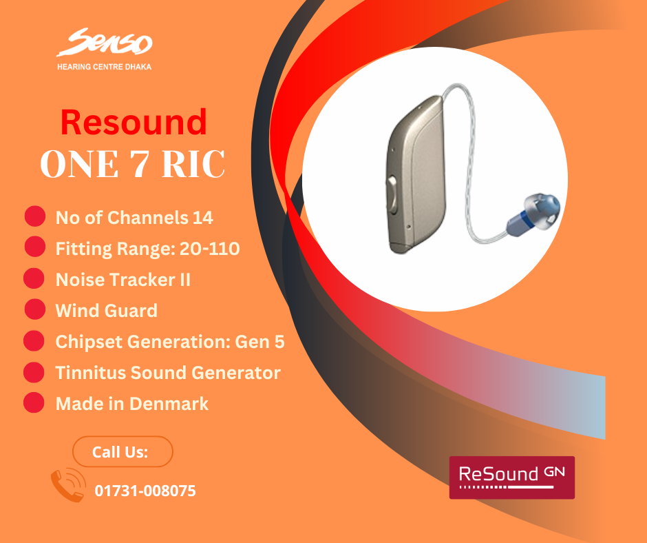 The ReSound ONE 7 RIE (Receiver-In-Ear) hearing aid offers a range of features and contents designed to enhance the hearing experience. Here’s what you can typically expect:
Contents:
1.	Hearing Aids: Two ReSound ONE 7 RIE devices (if purchased as a pair).
2.	Batteries: Rechargeable batteries.
3.	Charger: A charging case or dock for rechargeable models.
4.	Ear Tips: Various sizes of ear tips for a comfortable and secure fit.
5.	Cleaning Tools: A cleaning brush and wax removal tool for maintenance.
6.	User Manual: Instructions for setup, usage, and care.
7.	Warranty Information: Two (2) Years replacement guaranty.
8.	Accessories: Optional accessories such as remote controls or streaming devices may be included or available for purchase.
Features:
1.	Natural Sound Quality: Advanced sound processing technology for clear and natural hearing.
2.	All-Around Sound: Enhanced sound directionality for improved spatial awareness.
3.	Rechargeable Option: Long-lasting rechargeable batteries with a convenient charging case.
4.	Bluetooth Connectivity: Stream audio directly from smartphones, tablets, and other devices.
5.	Smart App Integration: Compatible with the ReSound Smart 3D app for personalized adjustments and control.
6.	Wind Noise Reduction: Technology to minimize wind noise during outdoor activities.
7.	Feedback Cancellation: Reduces whistling and feedback for a more comfortable listening experience.
8.	Multiple Listening Programs: Customizable settings for various environments (e.g., quiet, noisy, music).
9.	Tinnitus Management: Features designed to help manage tinnitus symptoms.
10.	Water and Dust Resistance: Built to withstand moisture and dust for added durability.
The ReSound ONE 7 RIE hearing aid is designed to provide a versatile and user-friendly experience for individuals with hearing loss. Always consult with a hearing care professional for personalized recommendations and fitting.